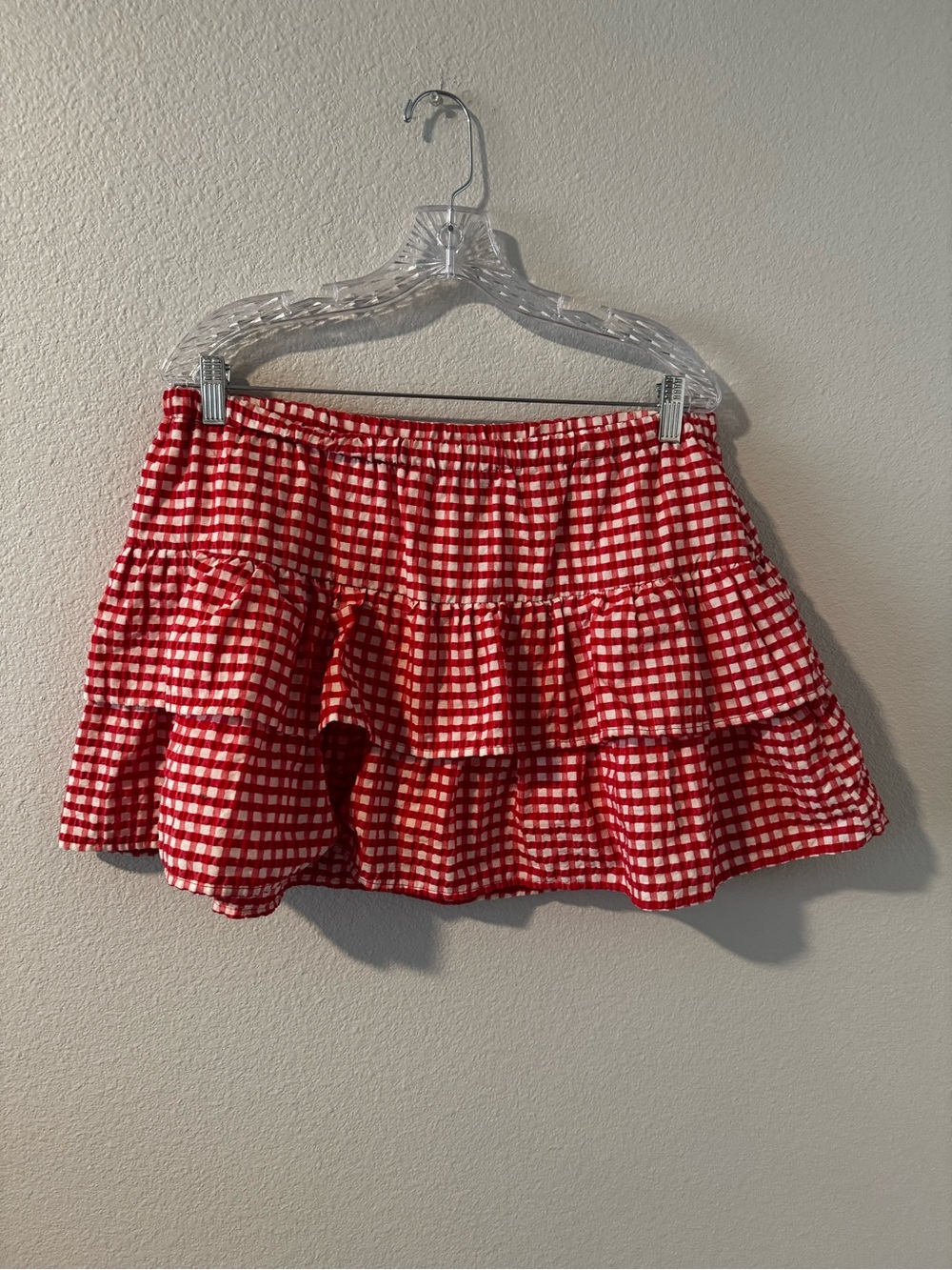 wild fable Red Gingham Tiered Mini Skirt